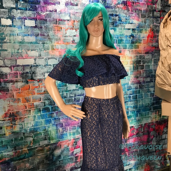 JOVANI Navy Lace Crop Top Dress! #JP49740 - Picture 7 of 8